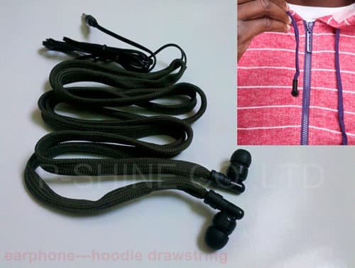 washable drawcord earphones for hoodie  built_in earphone